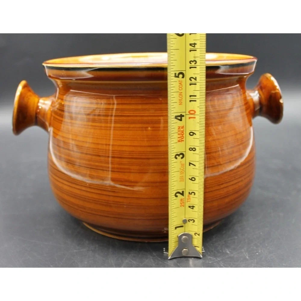 Nasco Brittany Oven Proof Brown Drip Glaze Pottery Crock w Handles USA